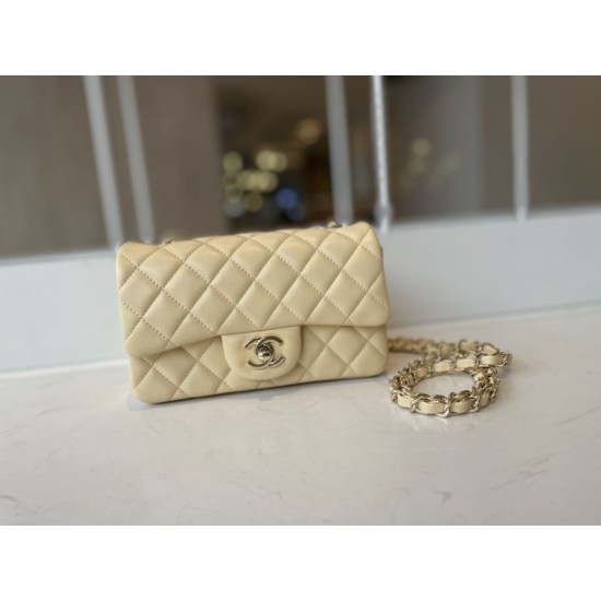 Replica Borsa classica con patta A1112 Hardware argento albicocca