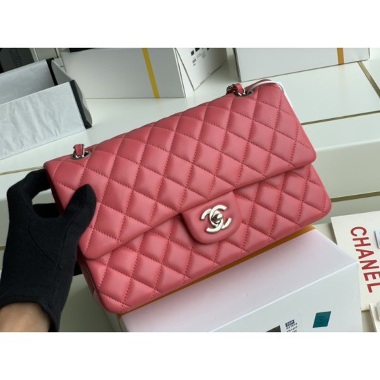 Replica Borsa classica con patta A1112 Hardware argento rosso chiaro