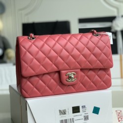 Replica Borsa classica con patta A1112 Hardware argento rosso chiaro