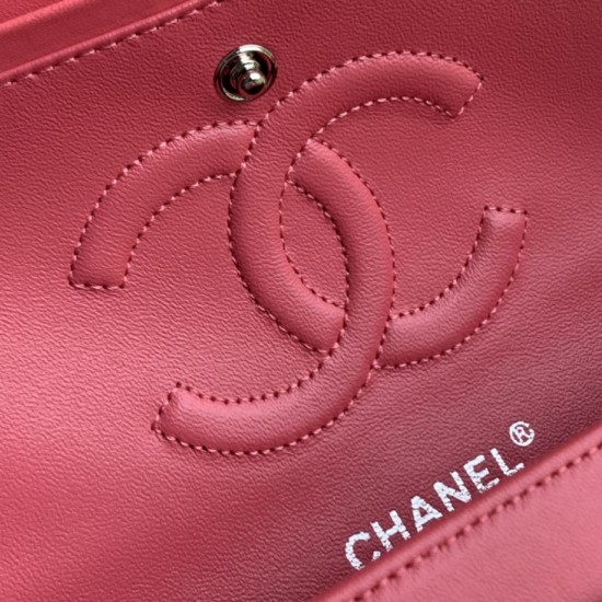 Replica Borsa classica con patta A1112 Hardware argento rosso chiaro