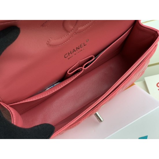 Replica Borsa classica con patta A1112 Hardware argento rosso chiaro