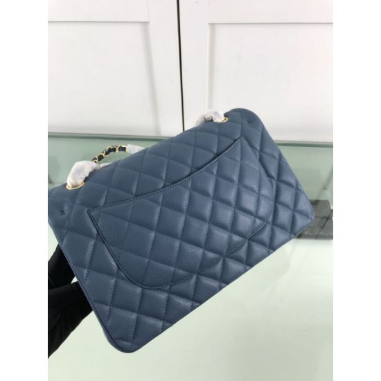 Replica Borsa Classica Grande Pelle Di Vitello Grana Metallo dorato A56800 Blu