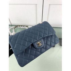 Replica Borsa Classica Grande Pelle Di Vitello Grana Metallo dorato A56800 Blu