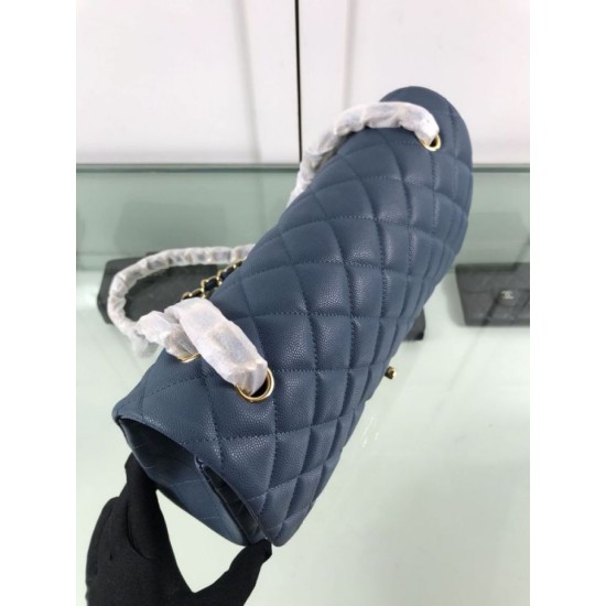 Replica Borsa Classica Grande Pelle Di Vitello Grana Metallo dorato A56800 Blu
