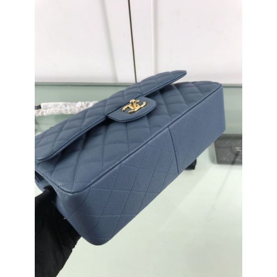 Replica Borsa Classica Grande Pelle Di Vitello Grana Metallo dorato A56800 Blu