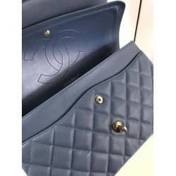 Replica Borsa Classica Grande Pelle Di Vitello Grana Metallo dorato A56800 Blu