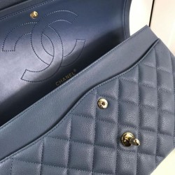 Replica Borsa Classica Grande Pelle Di Vitello Grana Metallo dorato A56800 Blu
