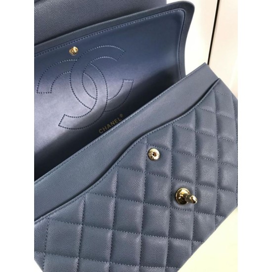 Replica Borsa Classica Grande Pelle Di Vitello Grana Metallo dorato A56800 Blu
