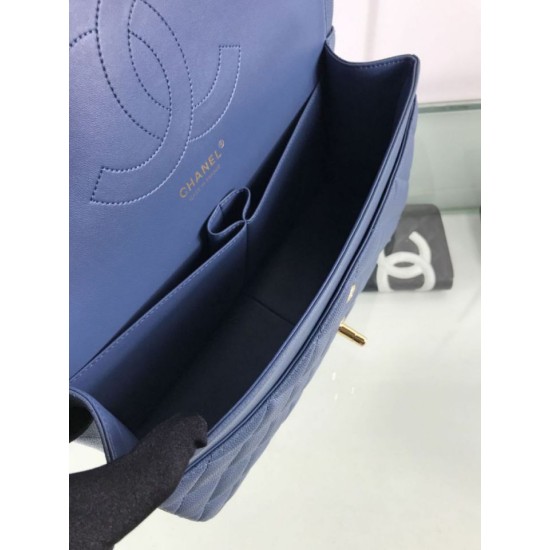 Replica Borsa Classica Grande Pelle Di Vitello Grana Metallo dorato A56800 Blu