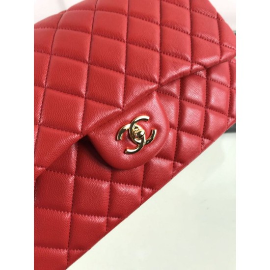Replica Borsa Classica Grande Pelle Di Vitello Grana Metallo dorato A56800 Rosso