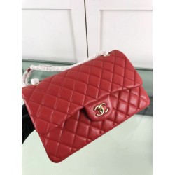 Replica Borsa Classica Grande Pelle Di Vitello Grana Metallo dorato A56800 Rosso