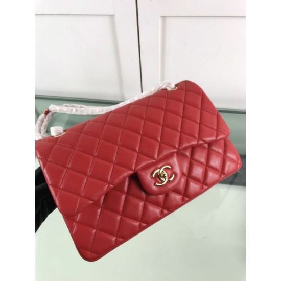 Replica Borsa Classica Grande Pelle Di Vitello Grana Metallo dorato A56800 Rosso