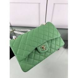 Replica Borsa Classica Grande Pelle Di Vitello Grana Metallo dorato A56800 Verde