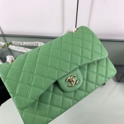 Replica Borsa Classica Grande Pelle Di Vitello Grana Metallo dorato A56800 Verde