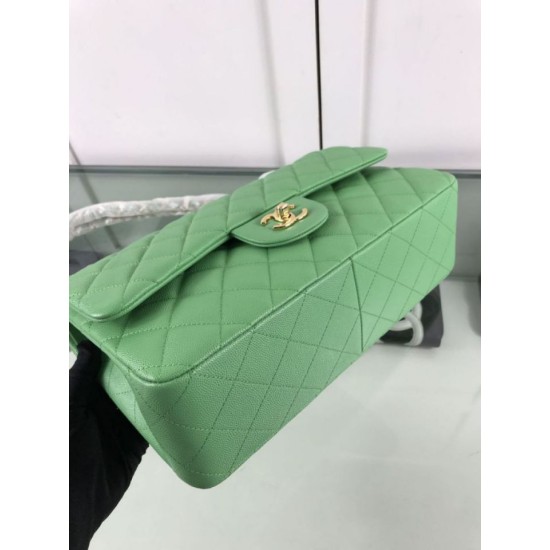 Replica Borsa Classica Grande Pelle Di Vitello Grana Metallo dorato A56800 Verde