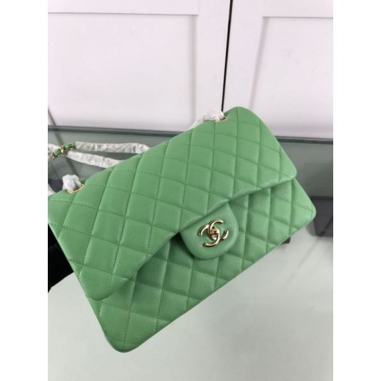 Replica Borsa Classica Grande Pelle Di Vitello Grana Metallo dorato A56800 Verde
