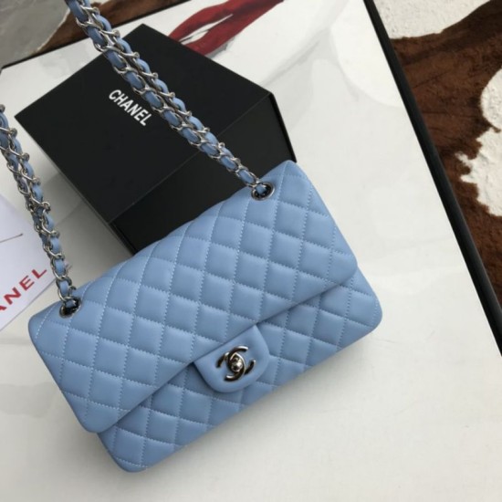 Replica Borsa con patta classica A1112 Hardware argento blu cielo