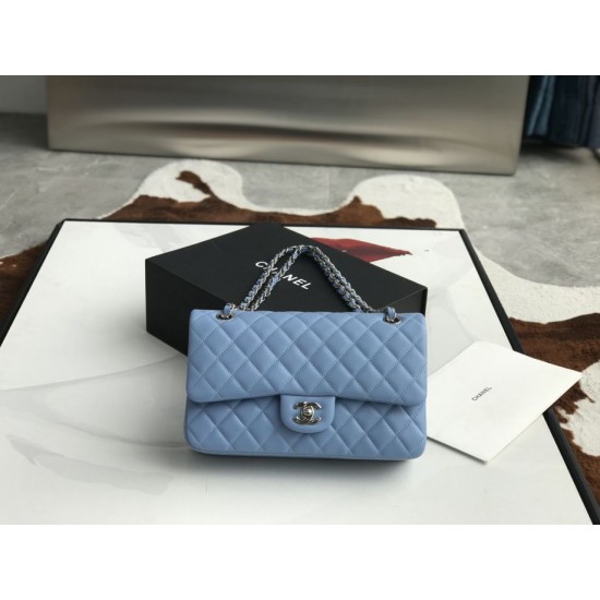 Replica Borsa con patta classica A1112 Hardware argento blu cielo