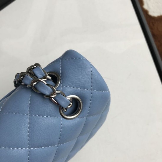 Replica Borsa con patta classica A1112 Hardware argento blu cielo