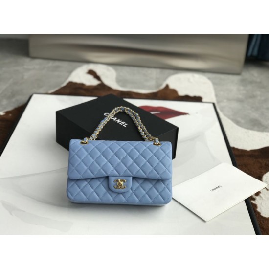Replica Borsa classica con patta A1112 Hardware oro blu cielo