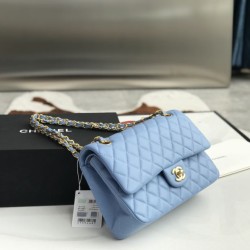 Replica Borsa classica con patta A1112 Hardware oro blu cielo