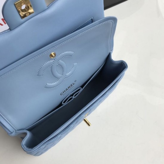Replica Borsa classica con patta A1112 Hardware oro blu cielo