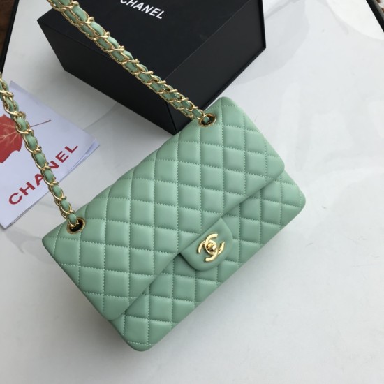 Replica Borsa classica con patta A1112 Hardware argento verde chiaro