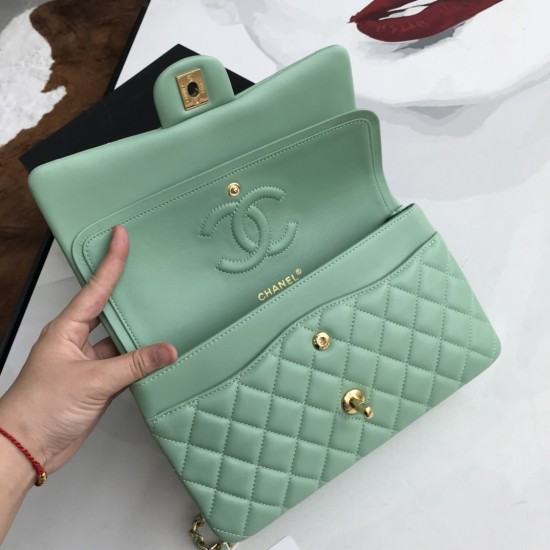 Replica Borsa classica con patta A1112 Hardware argento verde chiaro