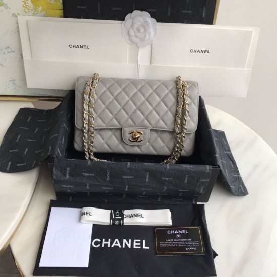 Replica Borsa con patta classica in pelle di vitello granulata A1112 Grigio