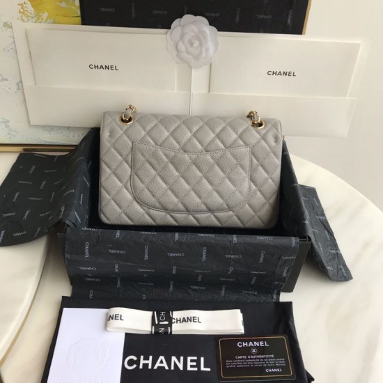 Replica Borsa con patta classica in pelle di vitello granulata A1112 Grigio