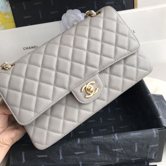 Replica Borsa con patta classica in pelle di vitello granulata A1112 Grigio