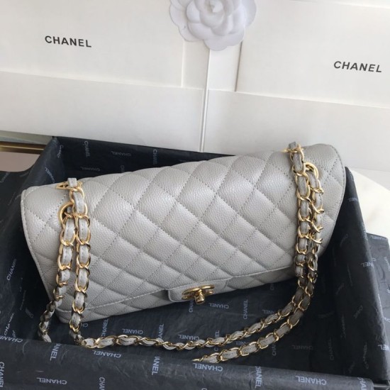 Replica Borsa con patta classica in pelle di vitello granulata A1112 Grigio