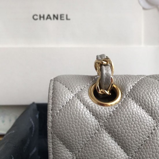 Replica Borsa con patta classica in pelle di vitello granulata A1112 Grigio