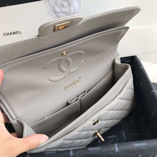 Replica Borsa con patta classica in pelle di vitello granulata A1112 Grigio