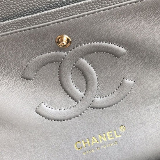 Replica Borsa con patta classica in pelle di vitello granulata A1112 Grigio