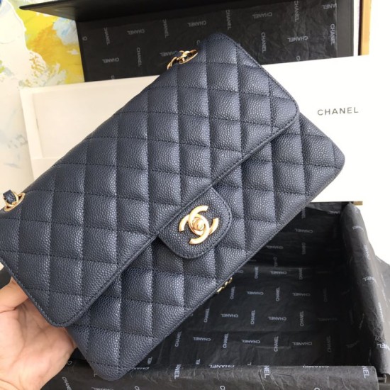Replica Borsa Classica In Pelle Di Vitello Grana A1112 Blu Scuro