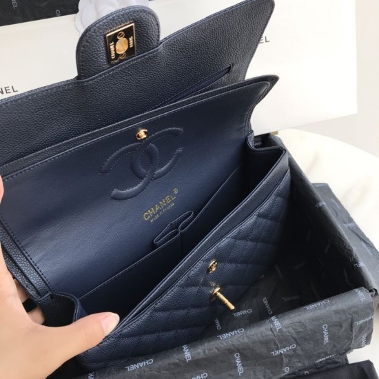 Replica Borsa Classica In Pelle Di Vitello Grana A1112 Blu Scuro