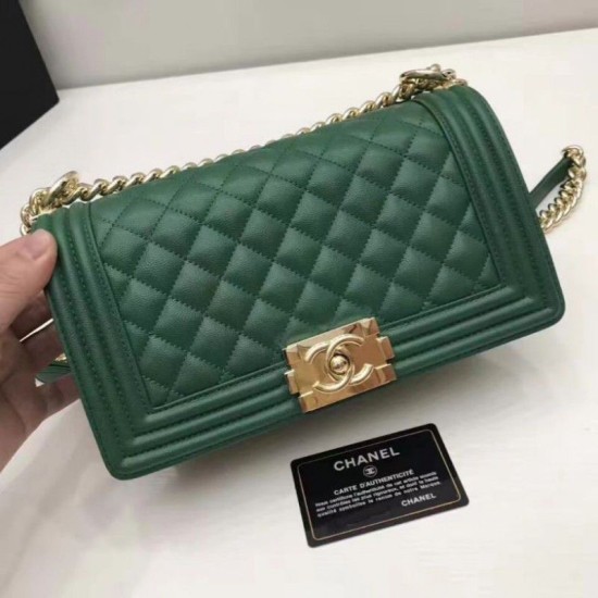 Replica Le Boy Medium Borsa in pelle vellutata Classic Flap verde
