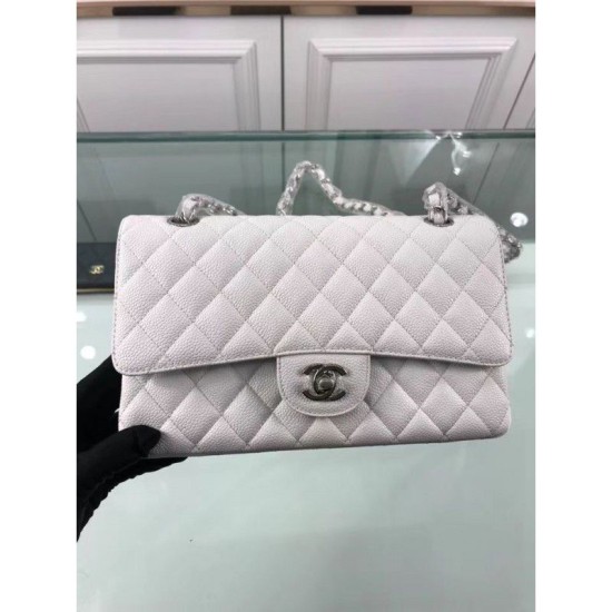Replica Borsa Classic Jumbo Flap A01112 in pelle di caviale bianca