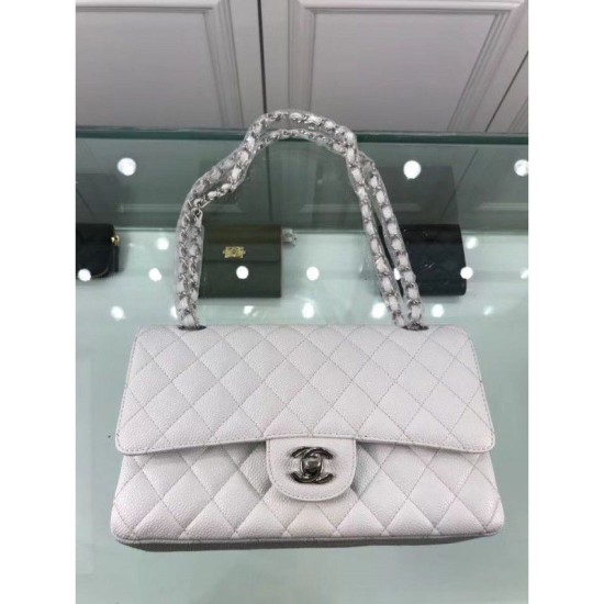 Replica Borsa Classic Jumbo Flap A01112 in pelle di caviale bianca
