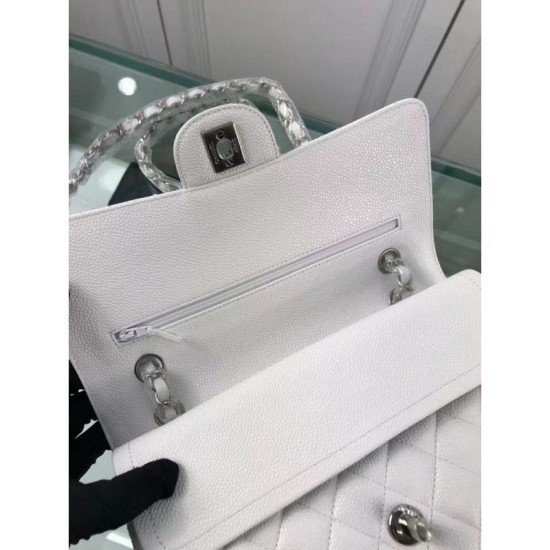 Replica Borsa Classic Jumbo Flap A01112 in pelle di caviale bianca