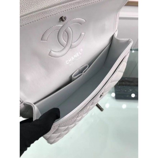 Replica Borsa Classic Jumbo Flap A01112 in pelle di caviale bianca