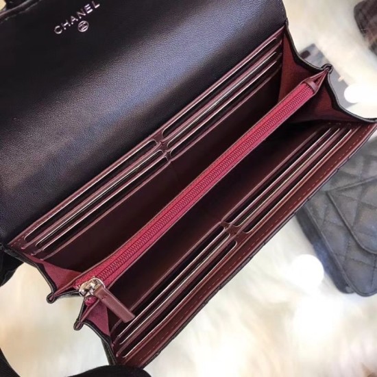 Replica Portafoglio lungo in pelle di agnello trapuntata A31506