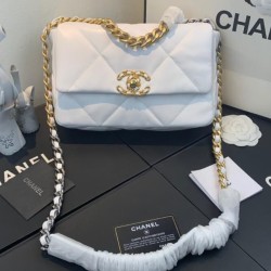 Replica Borsa Grande 19 in lana tweed con patta AS1162 AS1160 bianca