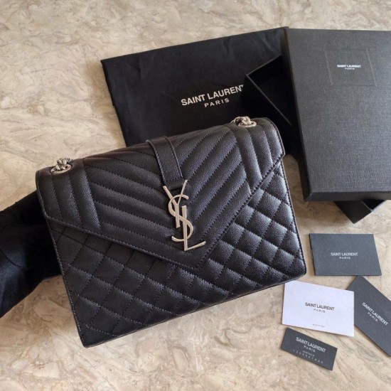 Replica Borsa per buste medie YSL Saint Laurent Mix Matelasse nero argento hardware