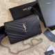 Replica Portafoglio con catena YSL Saint Laurent con busta a catena in pelle martellata nero argento hardware