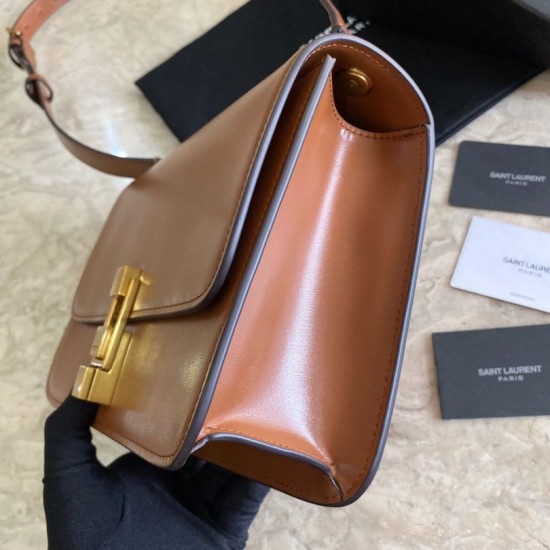 Replica Borsa YSL Saint Laurent Carre in pelle scamosciata marrone