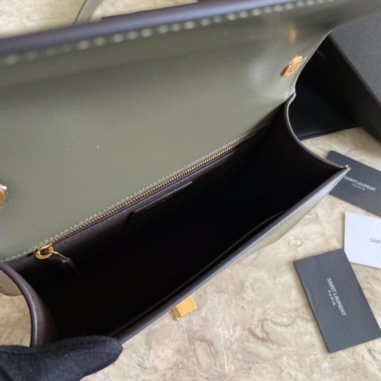 Replica Borsa YSL Saint Laurent Carre Satchel in pelle scamosciata verde chiaro
