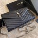 Replica Portafoglio con catena YSL Saint Laurent con busta a catena in pelle martellata nero argento hardware