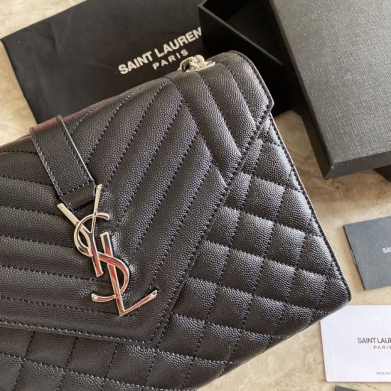 Replica Borsa per buste medie YSL Saint Laurent Mix Matelasse nero argento hardware